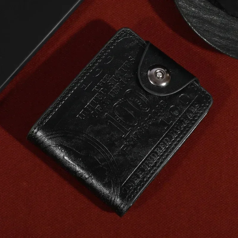 Nova carteira de couro elegante masculina com padrão USD, vários slots para cartões e carteira de grande capacidade