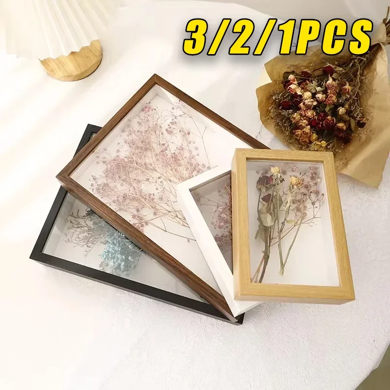 3PCS 3D Display Shadow Box Wooden Picture Frame 3cm Depth Nordic Style DIY Wood Photo Frame for Home Wall Decor
