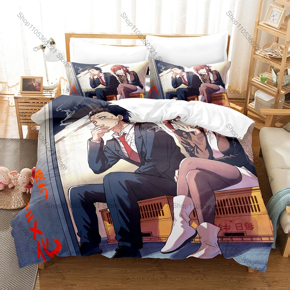 Two People Smoking Behind the Supermarket Bedding Set Duvet Cover + 2 Pillowcases Aesthetic Street Vibe Indie Art Bedroom Decor