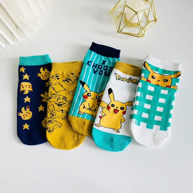 

kawaii Pikachu Boat Socks Anime Cartoon Pok é mon Couple Knitted Short Socks Novelty Men's and Women gift
