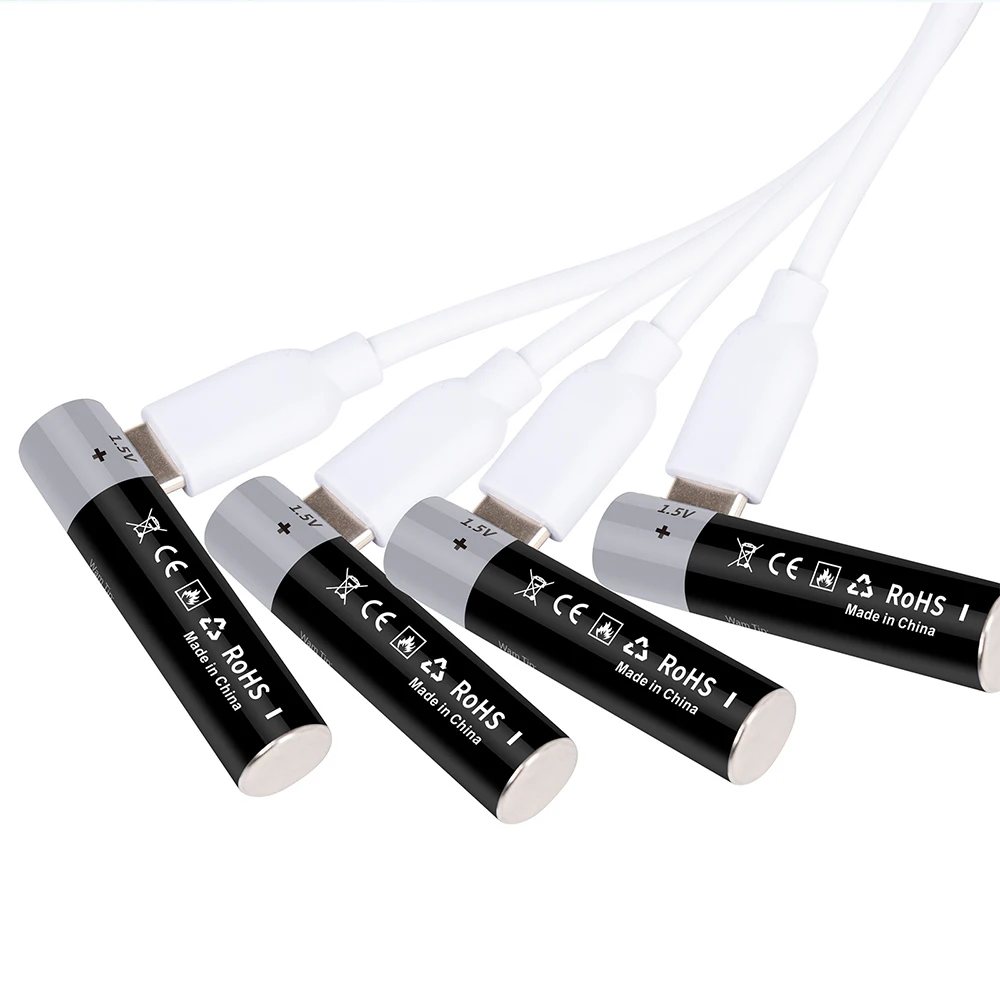 Kuugro 1.5V AAA USB Li-ion Rechargeable Battery Aaa 1.5V 1100mWh Lithium Batteries with 4-in-1 Cable for Toys Camera Flashlight