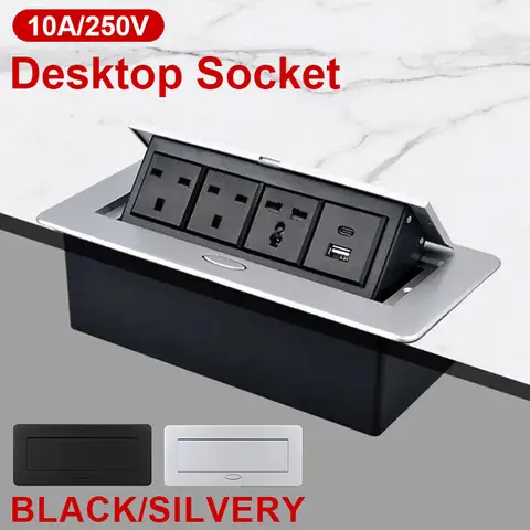 은빛 검정색 알루미늄 합금 금속 패널 소켓 HDMI USB-A USB-C Type-C가 포함된 EU US 느린 팝업 데스크탑 소켓