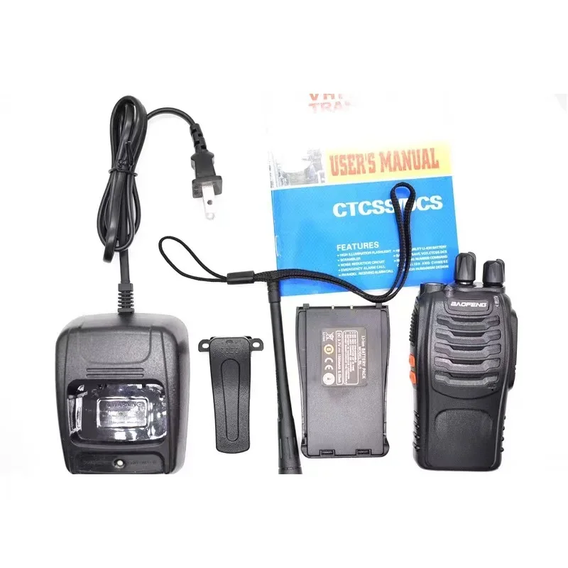 Baofeng-BF-888S Two-Way Walkie Talkie, Handheld Intercom, criptografia UHF, bateria de lítio preta, 3.7V, 400-470MHz