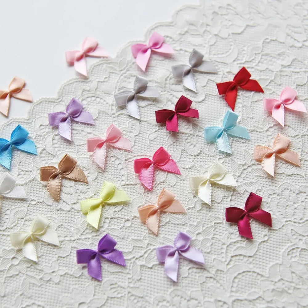 100 Stück/Lot Mini-Satinband-Schleifen Bunte Polyesterband-Schleifen für DIY-Nähprojekte Hochzeitsdekoration Haarnadel Kleidungszubehör – Detail 3