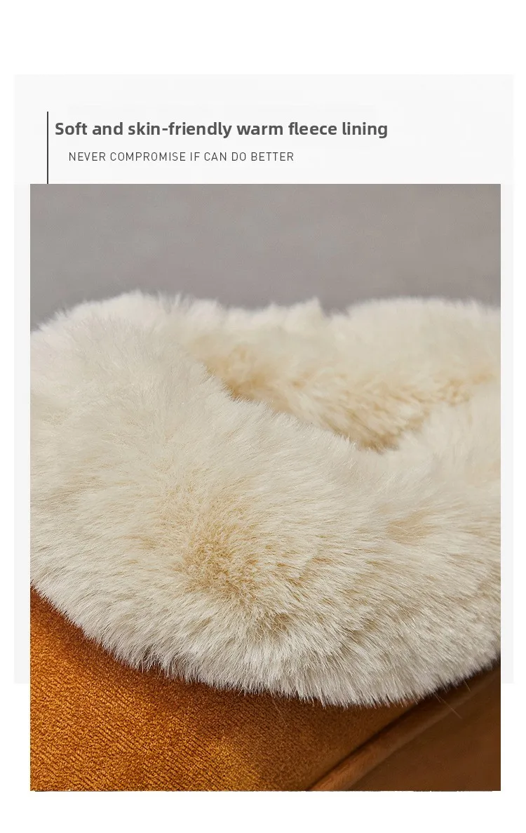 Damen-Hausschuhe mit Fleece-Futter, zum Überziehen, mit Plateausohle, dicker Sohle, warm für den Winter, rutschfest, für den Außenbereich. – Detail 4