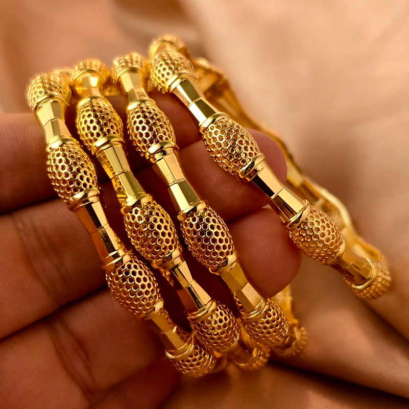 

African Jewelry 24K Gold Color Large Women bangles Dubai Ethiopia Luxury bracelets For Wedding And Party Gifts