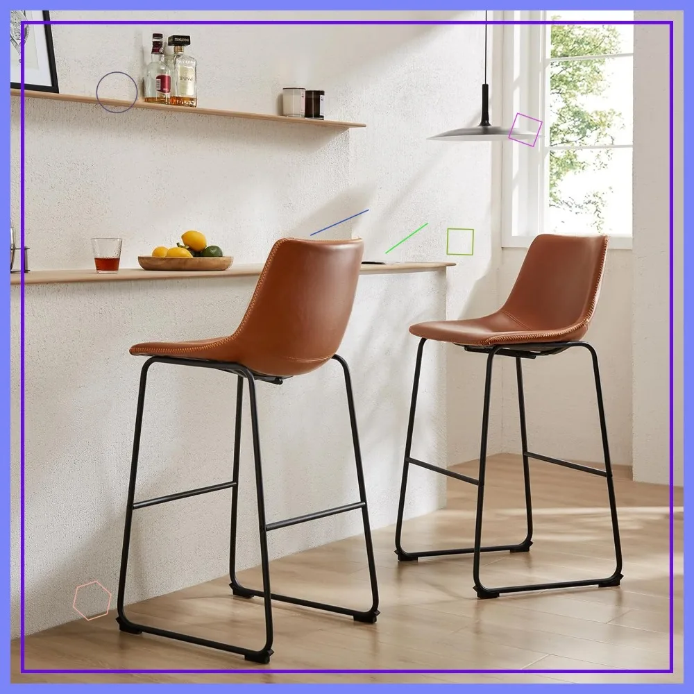Set di 2 sgabelli da bar moderni ad altezza bancone, sedie da cucina da 30 pollici in ecopelle con gambe in metallo - Marrone