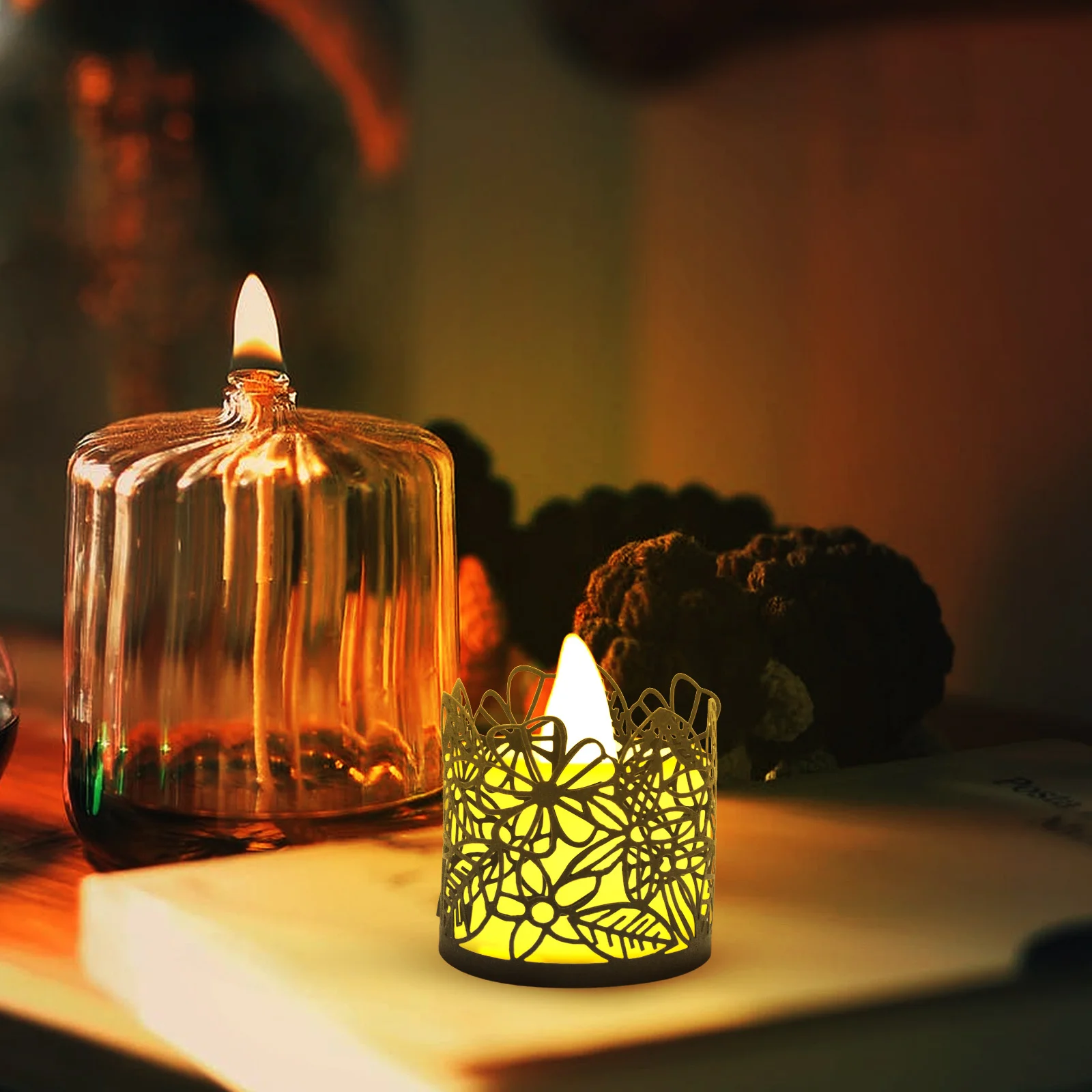 50 قطعة LED يلتف جوفاء الشاي ضوء يغطي أصحاب الزخرفية لحفل زفاف عيد الميلاد عيد الميلاد ورقة غطاء خفيف #5