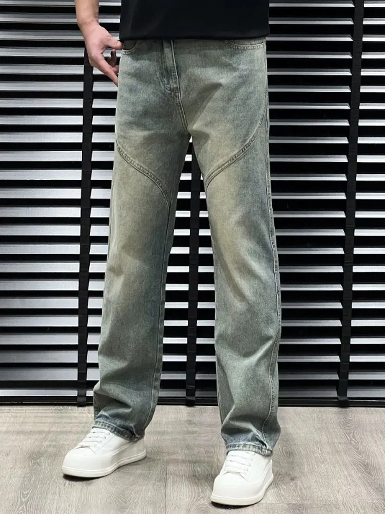

Waed Vintage Men's Loose Straight Leg Casual Pants Faionable Splicing Long Trousers Spring New Sle Comfortable Fit Jeans