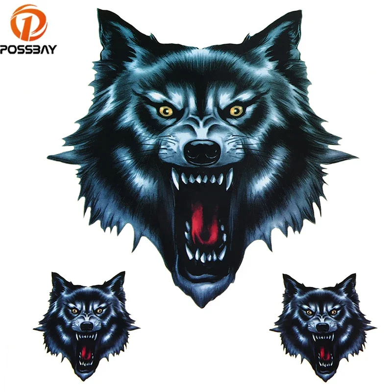 POSSBAY Wolf Head Decals Skull Head Fire Flame Funny Self-adhesive Sticker for Motorcycle Car Door Stickers Truck Helmet Decor