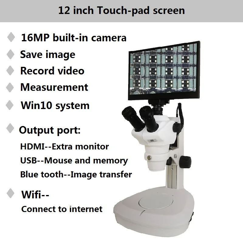 Fotografia 3: com touch pad de 12 polegadas ou tela LCD com iluminação LED inferior e superiorBD-60T 8X-50X Microscópio estéreo trinocular