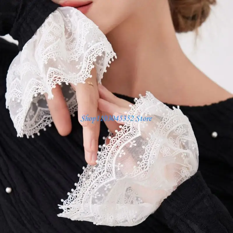 تطريز دانتيل على شكل زهرة وأكمام للذراع مريحة لأصفاد المعصم وأكمام مزخرفة للنساء في المناسبات الرسمية غير الرسمية #5