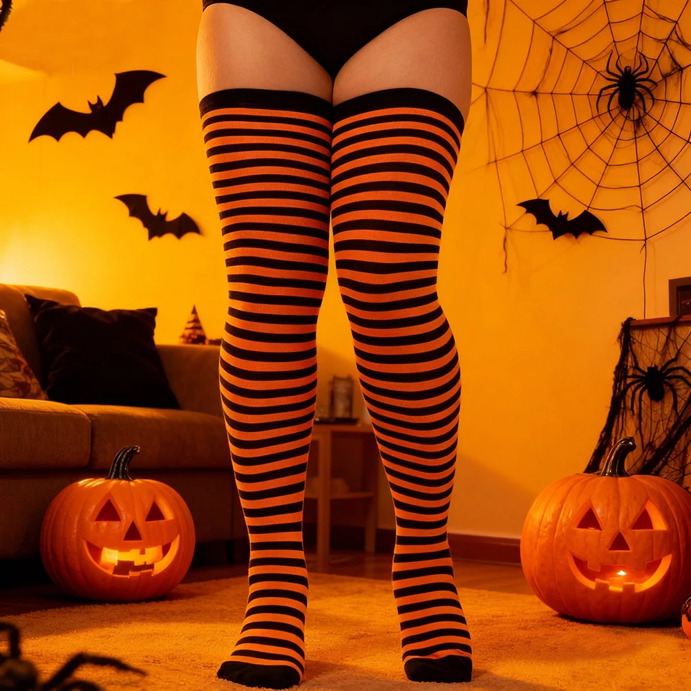 1 Pair Plus Size Women's Thigh High Socks for Thick Thighs Highs Striped Widened Extra Long Thick Striped Knit Socks Stockings image 5