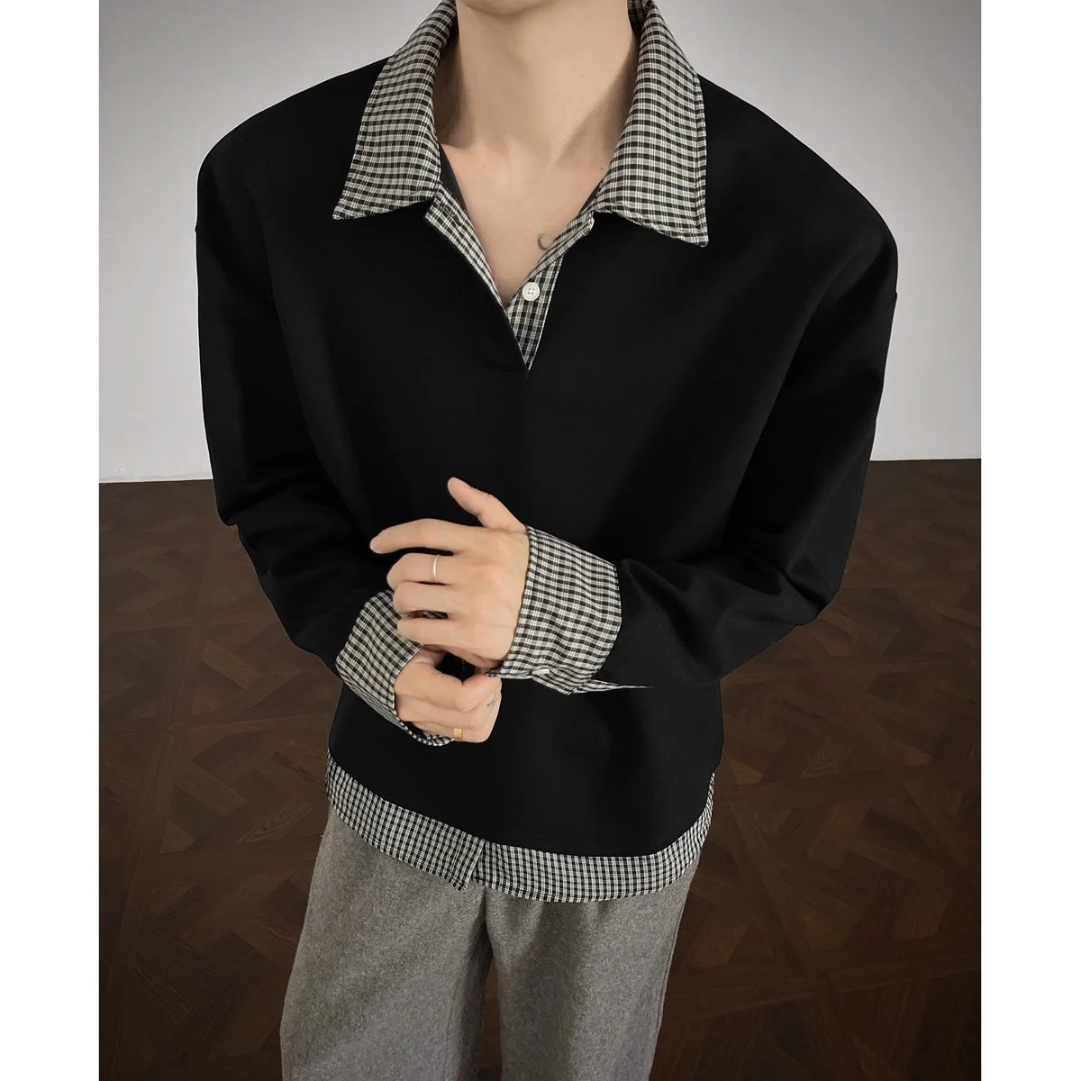 Men's Collar Patchw… - image