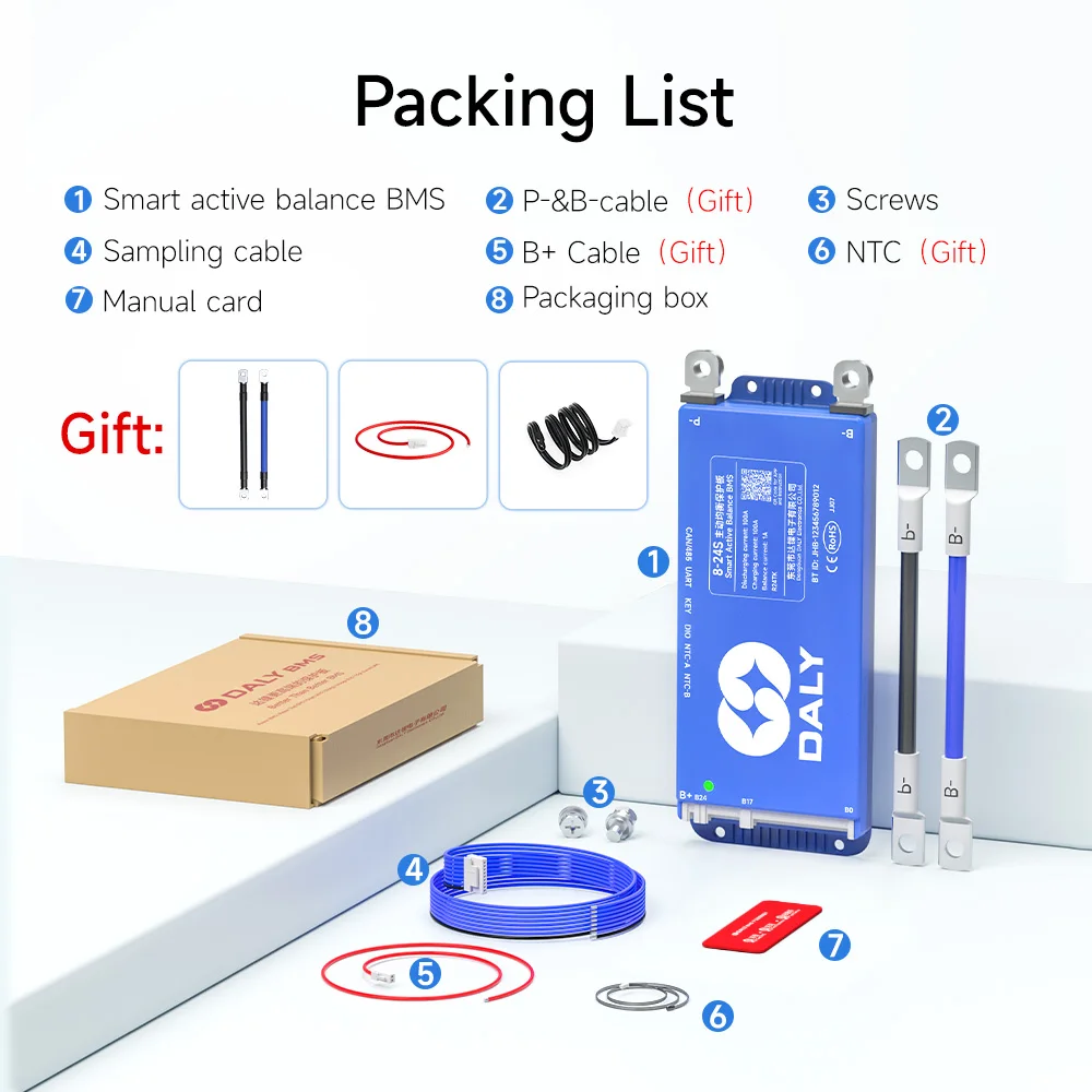 DALY BMS 4S Lifepo4 1A Bilanciamento attivo BMS Lifepo4 8S 24V 16S 48V BMS 100A 150A 200A 250A per Lifepo4 Li-Ion CAN batteria 18650