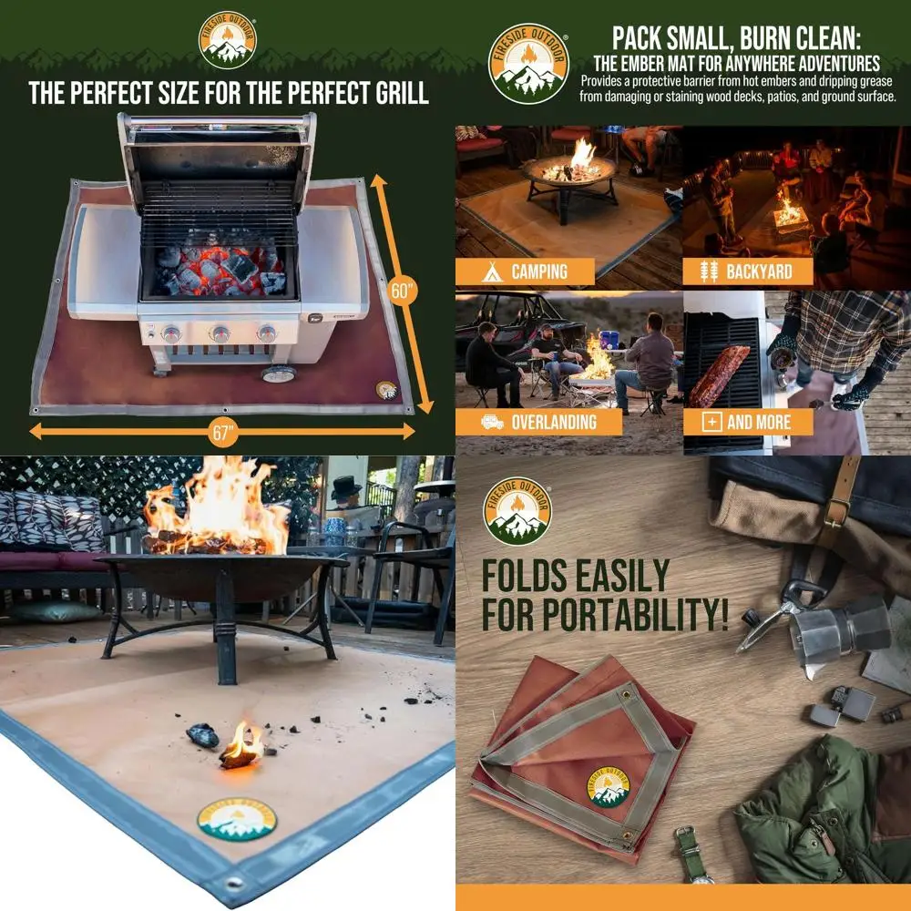 

Grill Deck Protector Mat - Outdoor Fire Pit Cover, Fireproof BBQ Mat, 67x60