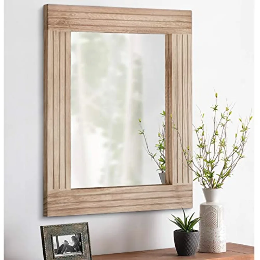 

Rectangle Mirror Retro Wooden Wall-Mounted Mirrors Farmhouse Bedroom Bathroom Vanity Entrance Decorative Antique Hanging Mirror