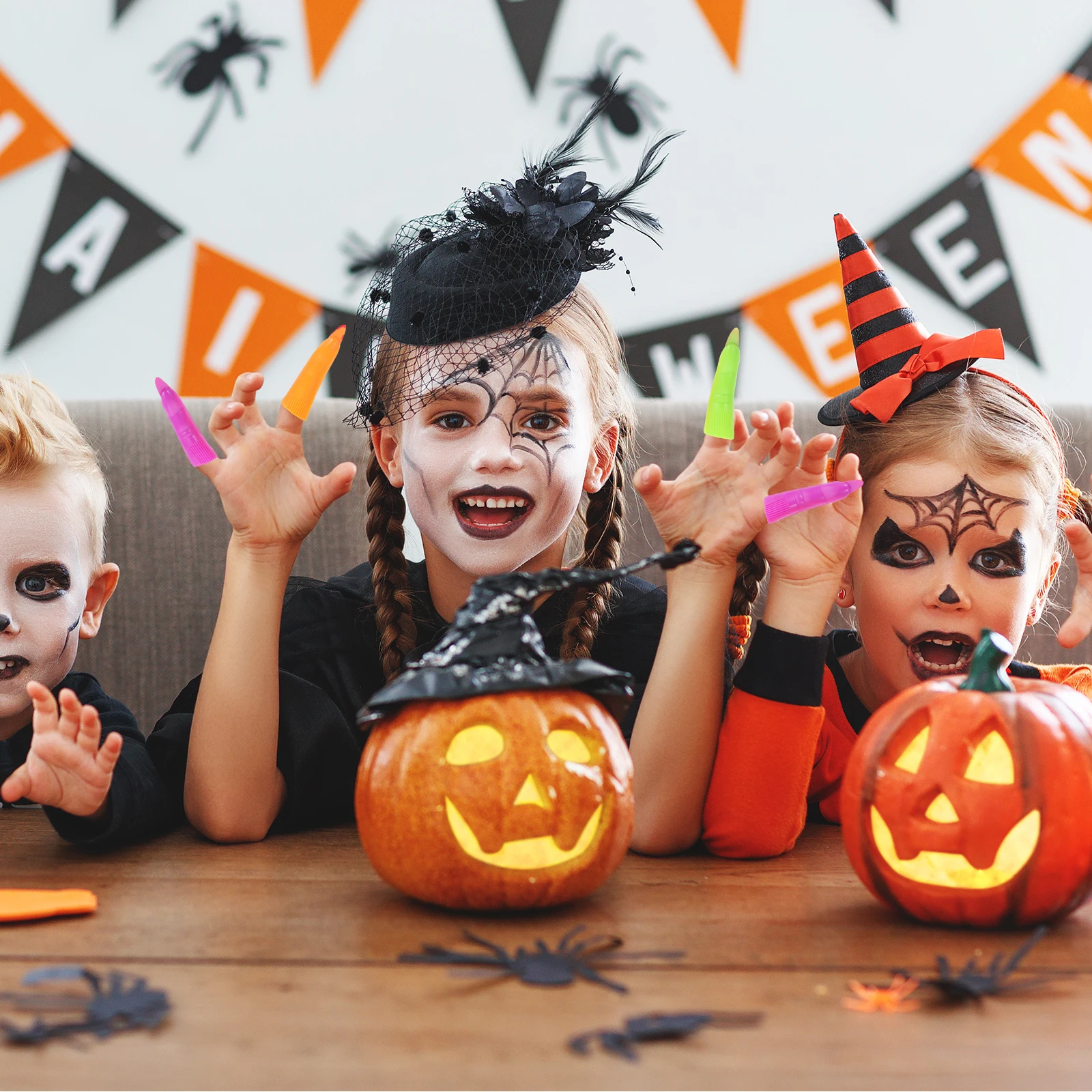 Conjunto de unhas falsas assustadoras, 20 peças, capas de dedos, suprimentos para festa de halloween, adereços de cosplay, brinquedo leve de brincadeira