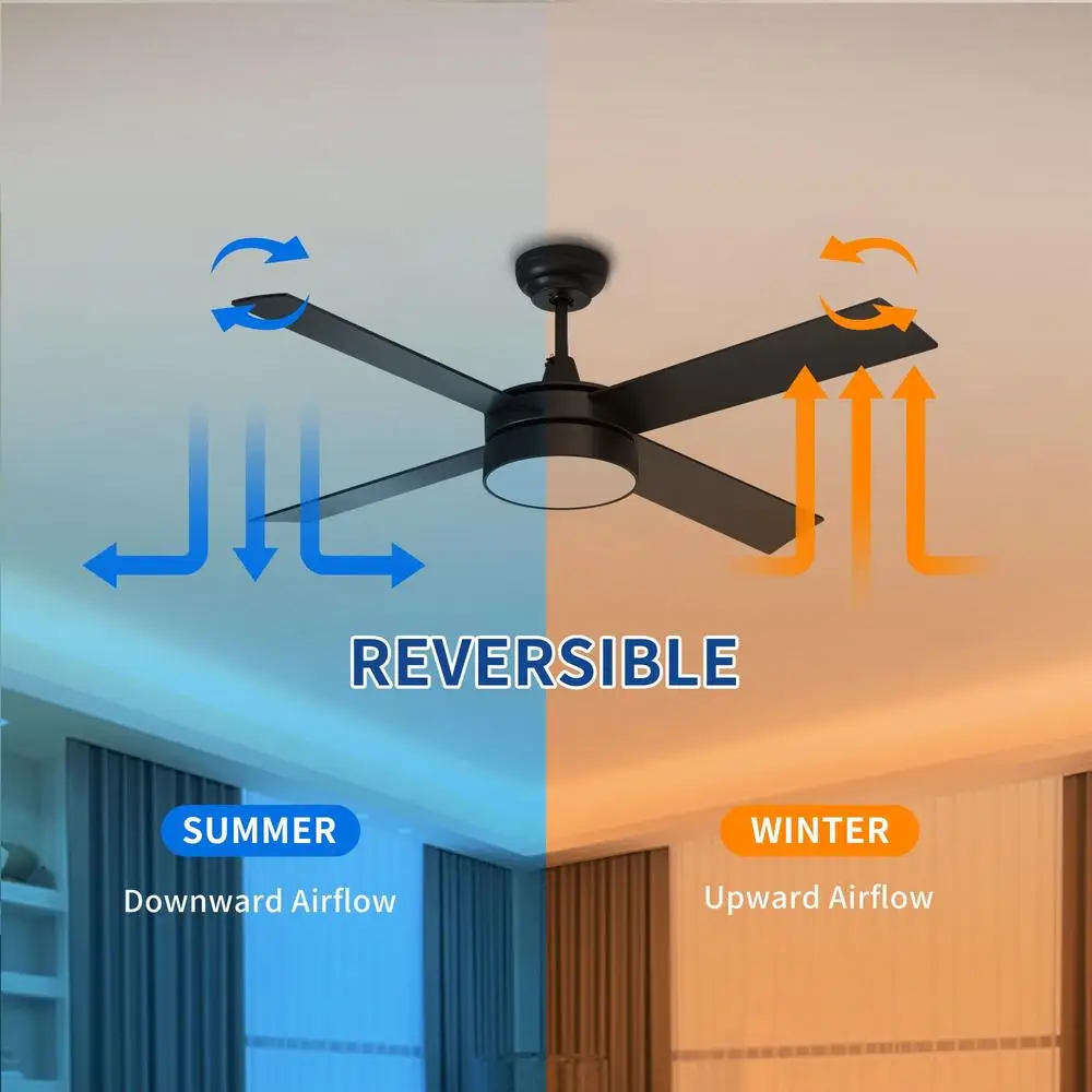 48 Inch Ceiling Fan with Light Remote Control 4 Blades Memory Function Night Light Mode Energy Efficient Indoor Outdoor Use
