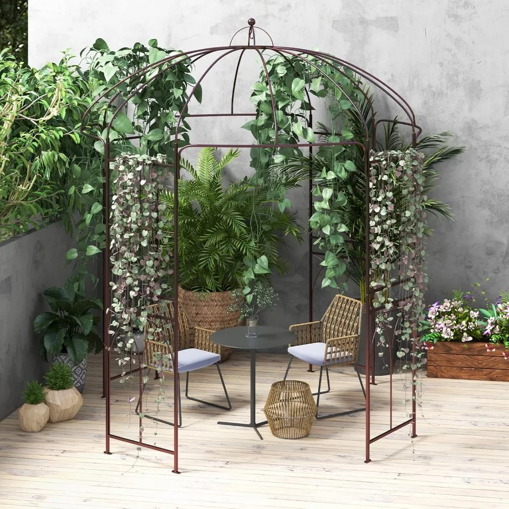 Giantex Birdcage Shape Garden Arbor, 8.4ft High x 7ft Wide, Metal Gazebo Arch Pergola Pavilion for Climbing Plants Party Wedding