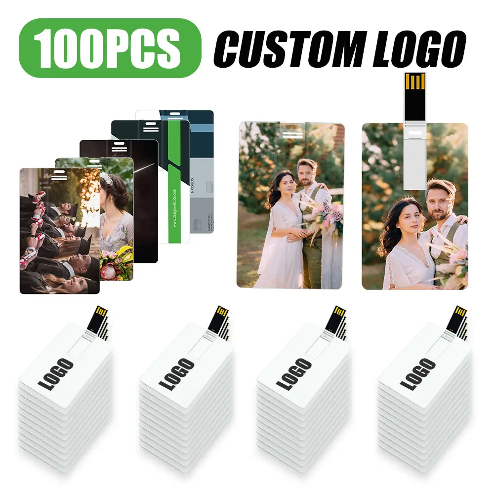

100PCS Free Customized Logo Credit Card Flash Drive 16GB 32GB 64GB High Speed Usb 2.0 Memory Stick Pendrive 4GB 8GB Pen Drive