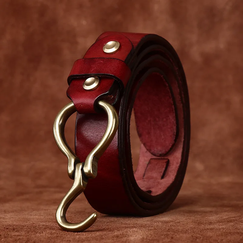 Men's Full Grain Leather Belts for Men Cowhide Male Belt Genuine Leather Copper Hook Buckle Luxury Brand Designer Waist Strap
