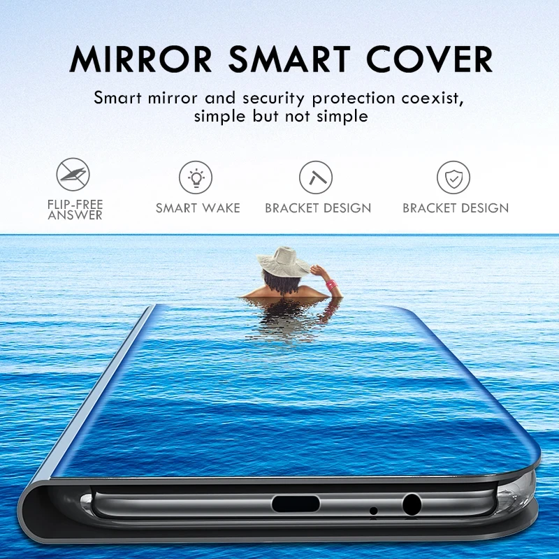 Inteligentne etui z klapką do Samsunga Galaxy Z Fold 7 Fold7 Zfold7, z powłoką lustrzaną, wykonane z tworzywa sztucznego i skóry PU, z funkcją podstawki, odporne na wstrząsy, z okienkiem podglądu. — zdjęcie produktu 3