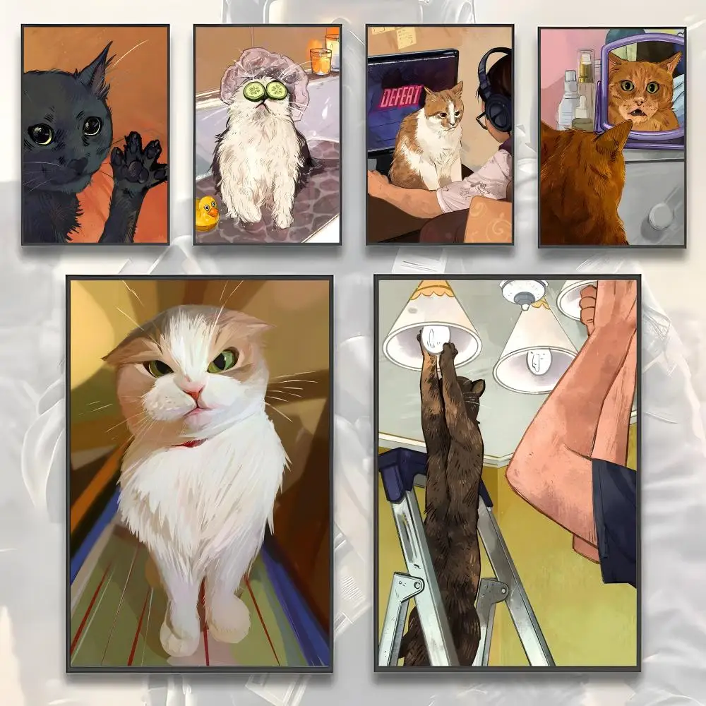 Popular meme cat pictures on the internet Poster Home Living Bed Room Bar Hallway Sticky Wall Art Printing Aesthetic Decor