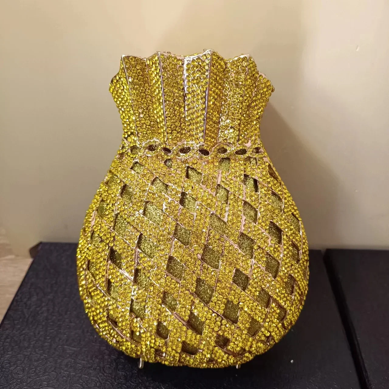 

XIYUAN Yellow Bottle Money Bag Wedding Bridal Handbag Birthday Dinner Party Diamond Evening Bags Woman Crystal Hollow Lady Purse