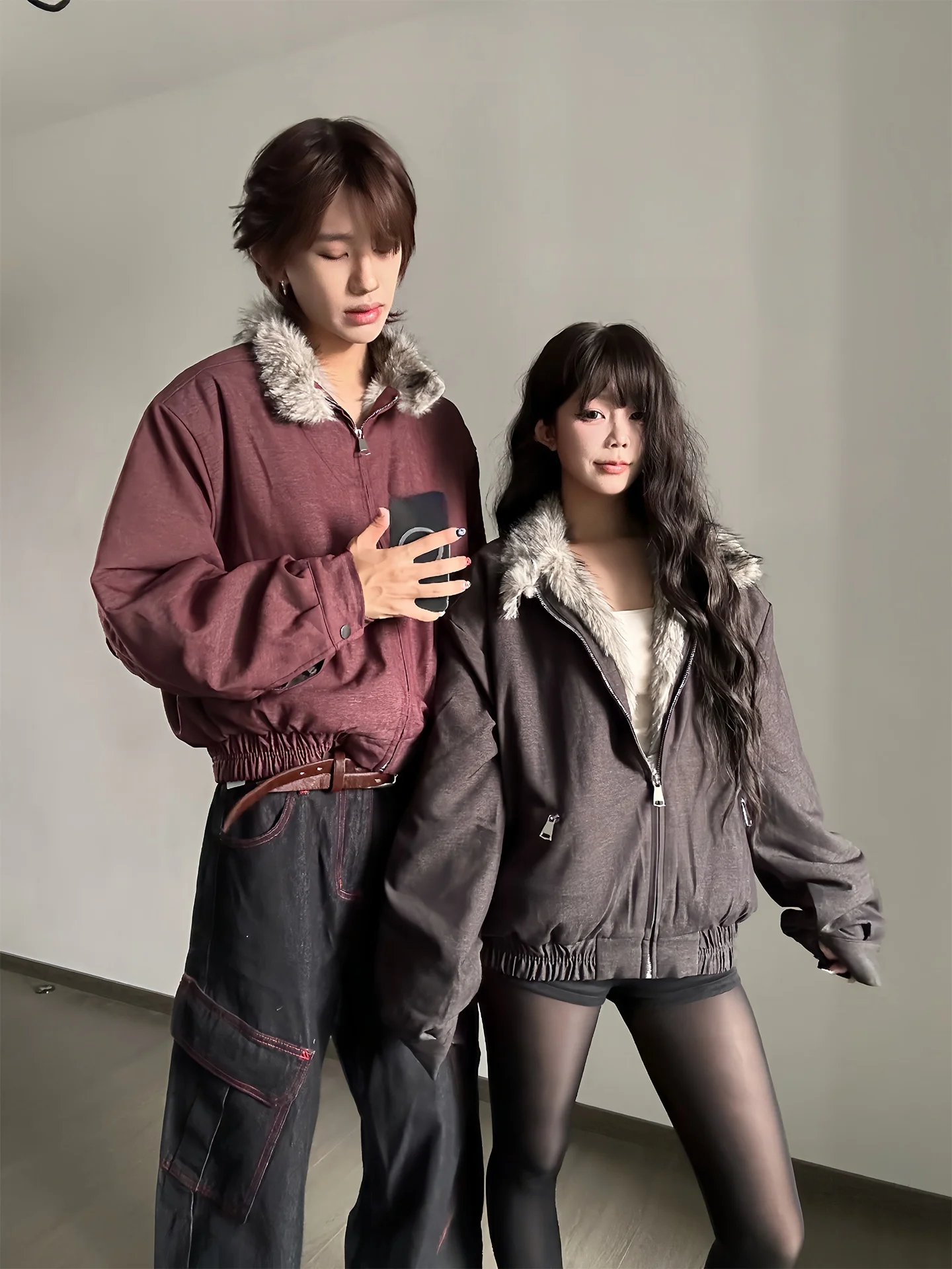 

1LLUF American Style Thickened Cotton Jacket Men's Short Quilted Coat Fur Collar Warm Simulation Mink Youth Casual Winter Coat