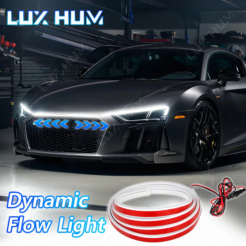 Dynamic Scanning Car Hood Light Flexible Waterproof Car Daytime Running Light Strip Auto Dynamic Flow Light Universal for DC12V
