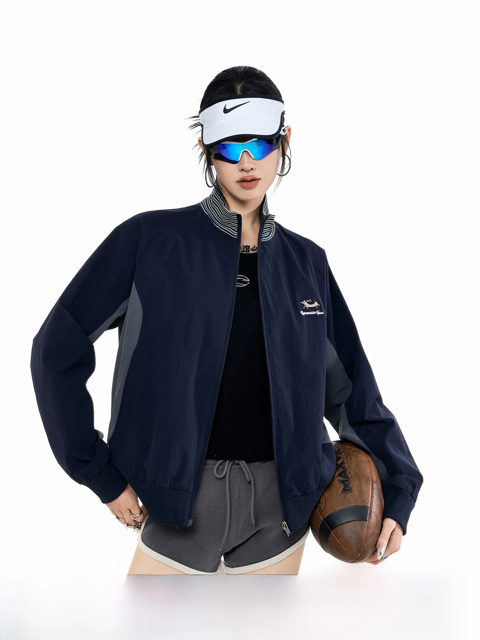 

Женский спортивный кардиган Ichmode American Style Color Block с воротником-стойкой, свободный повседневный топ, новинка весны