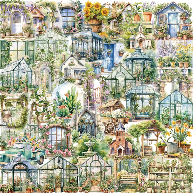 【MAX-55】50PCS Flower Field Cottage Cartoon Stickers DIY Scrapbooking Guitar Snowboard Motorcycle Luggage PET Sticker