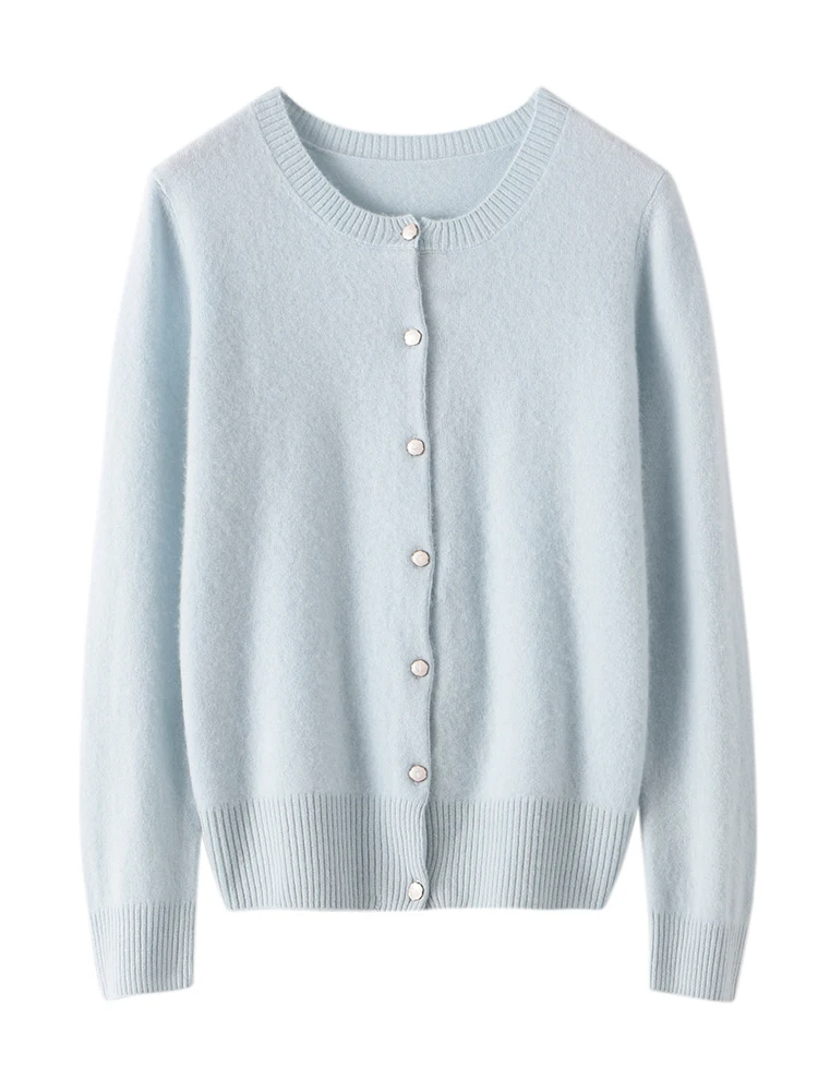 Addonee outono inverno feminino o-pescoço cardigan 100% camisola de caxemira senhora do escritório estilo simples camisola casaco cashmere malhas topos