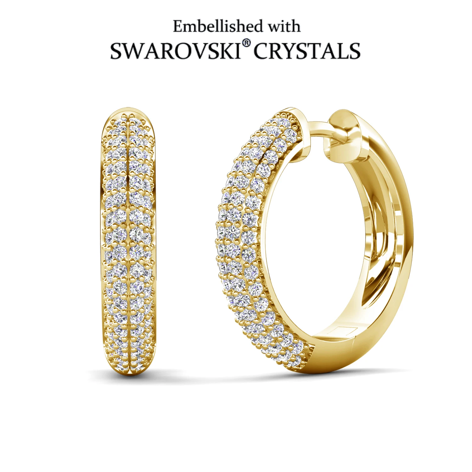 

Triple Row Paved Hoop Earrings Embellished with Swarovski Crystals Copper Rose Gold Plated Women Jewelry Bridal Prom Gift 2026