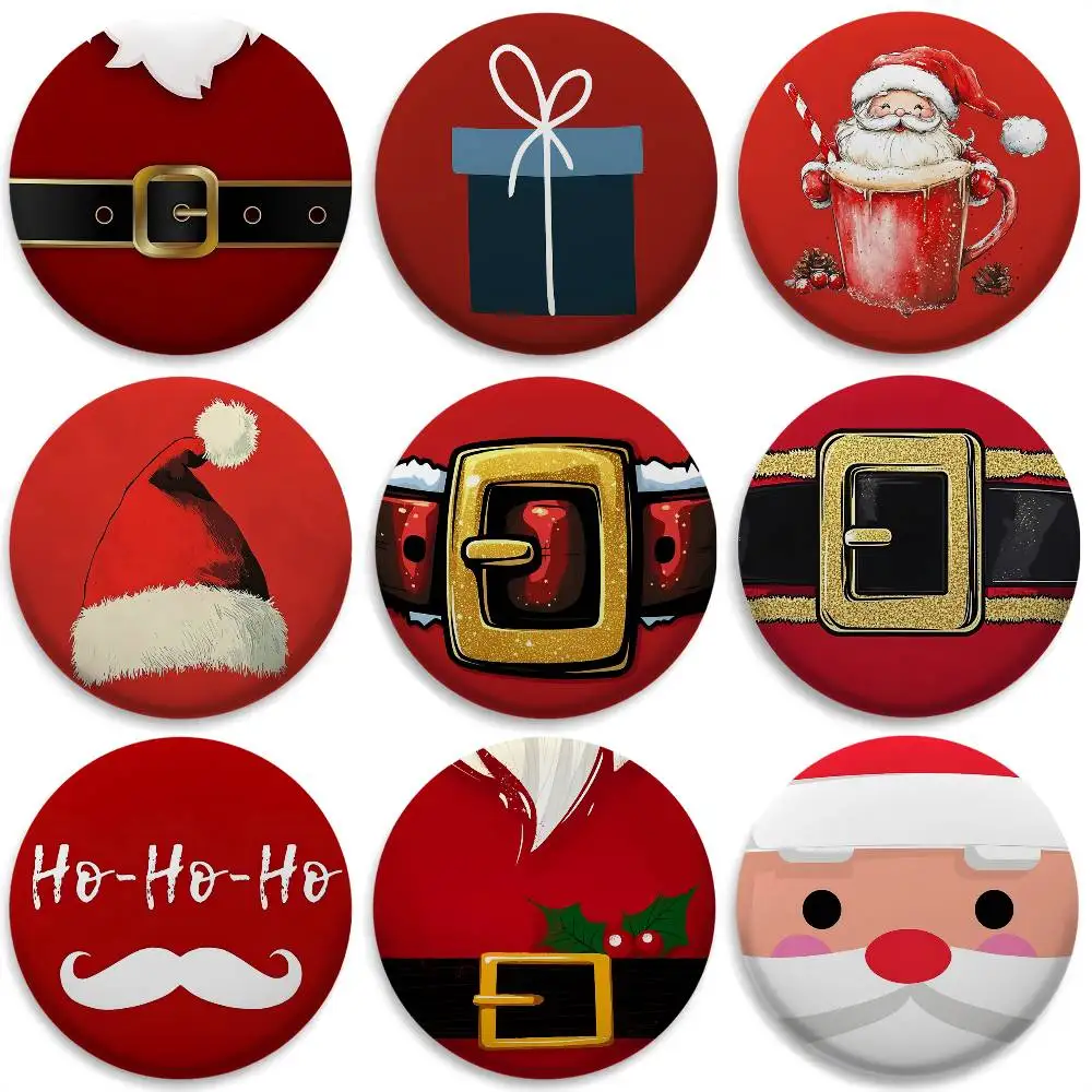 

Santa Claus Image Color Blocks Badges Round Exquisite Badge Brooches Creative Pins For Clothes Hat Backpack Gift Accessories
