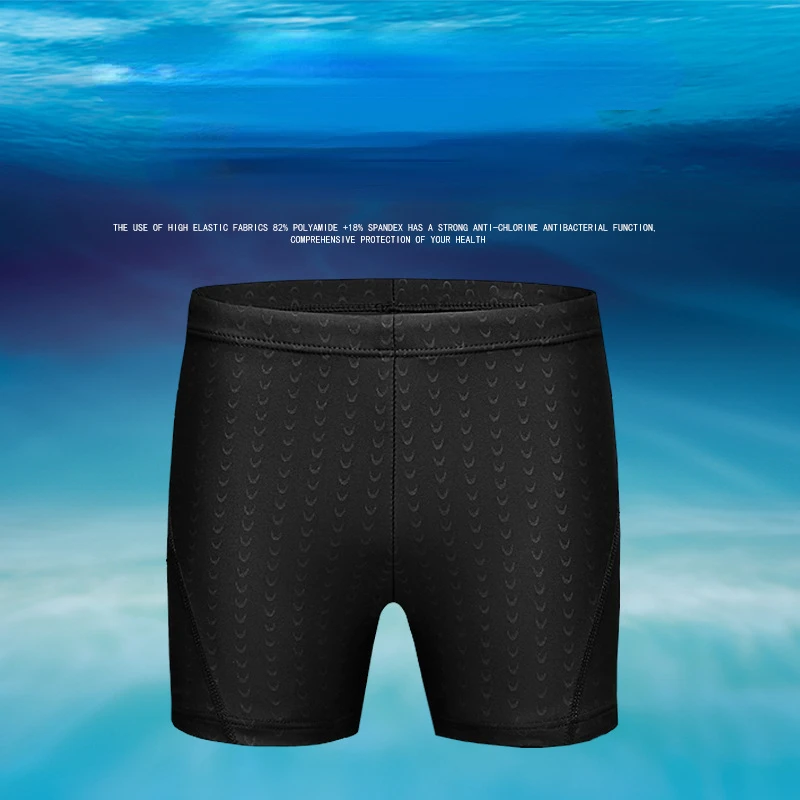 Men's Shark Skin Swimming Trunks, Waterproof Shorts with Swim Cap, Flat Angle, Plus Size, Hot Spring Swimsuit, New