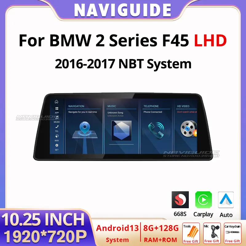 NAVIGUIDE 10.25'' For BMW 2 Series F45 MPV 2016-2017 Car Radio Android 13 CarPlay Multimedia Player WIFI DSP Stereo Head Unit 4G