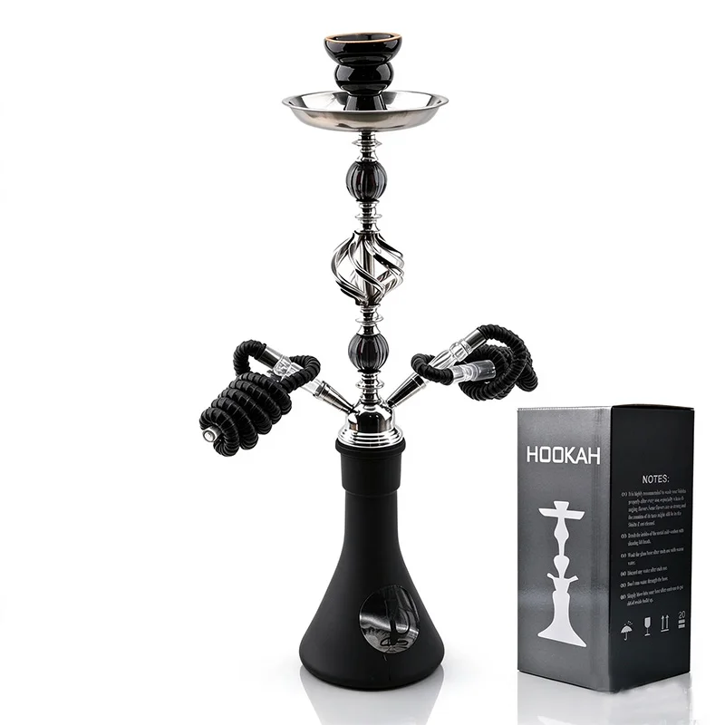 55cm Hookah Complete Set Spiral Metal Stem Matte Black Glass Shisha Narguile Chicha Cachimba Water Pipe Kit For Bar Party Home