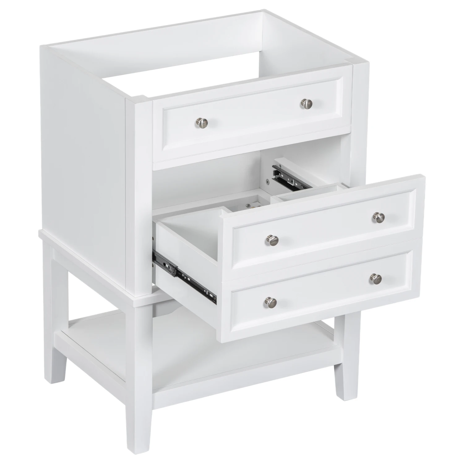 

24" Bathroom Vanity Base with Solid Wood Frame, Drawer and Open Shelf Storage Cabinet - White