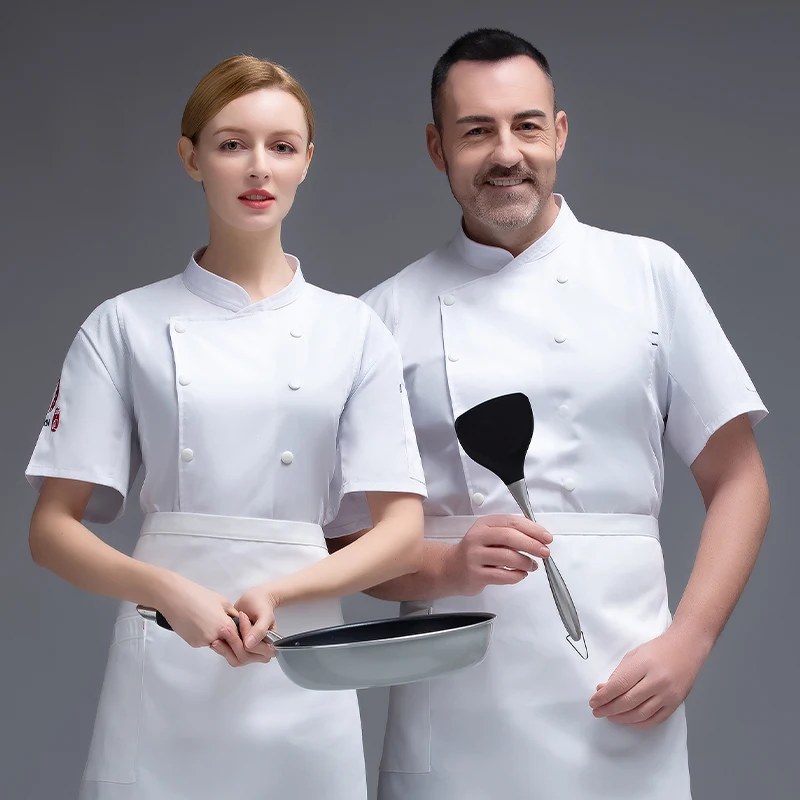 Рубашка шеф-повара с коротким рукавом, рабочая одежда для мужчин, гостиница, кейтеринг, западный ресторан, кухня, одежда для выпечки, дышащая одежда для приготовления пищи