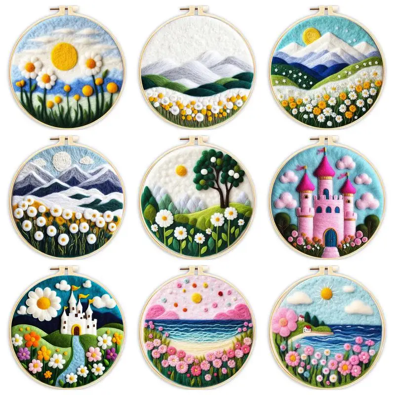 

1 Pack Snow Mountain Pattern Needle Felt Starter Set Diy Needle Felting Painting Landscape Creative Gift For Home Decor 20x20cm