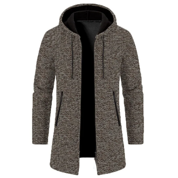 

Men's Hooded Knitted Sweater Mid-Length Thin Fce Loose Large Size Cardigan Outerwear Breathable Casual Cotton Long Sve