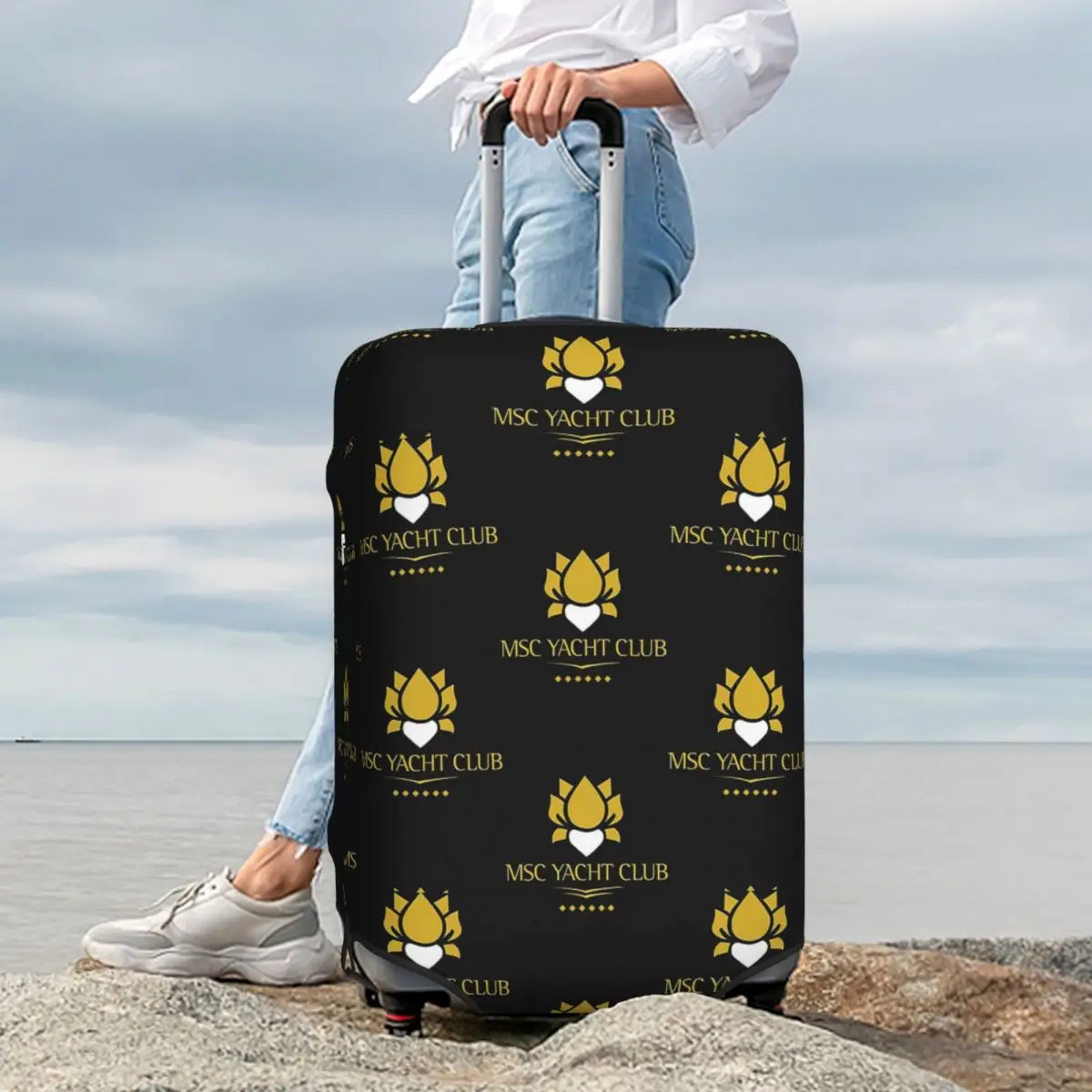 MSC Yacht Club Logo Design Cap Cubierta de maleta Protección Fundas protectoras de equipaje de viaje elásticas para 18-32 pulgadas