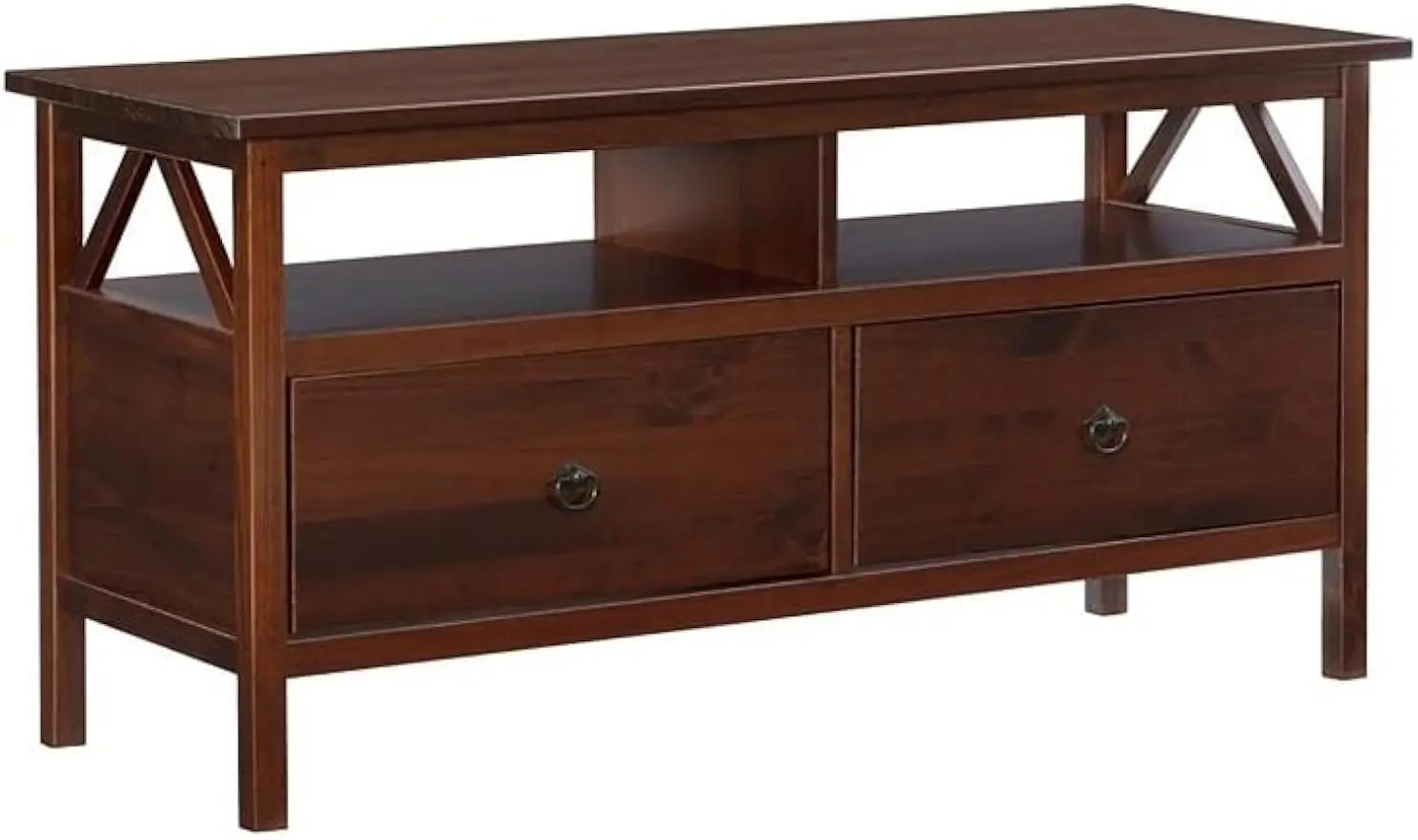 Madeira tradicional retangular TV Stand, espaço de armazenamento múltiplo, tabaco antigo, design versátil para TVs de até 44 polegadas