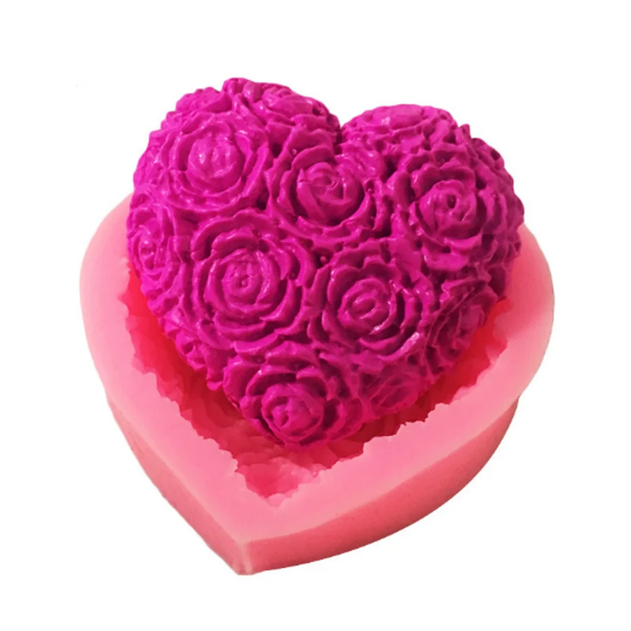 

200pcs Silicone Rose Flowers Fondant Chocolate Mould Heart Love Soap Mold Candle Polymer Clay Molds Crafts DIY Forms Base Tool