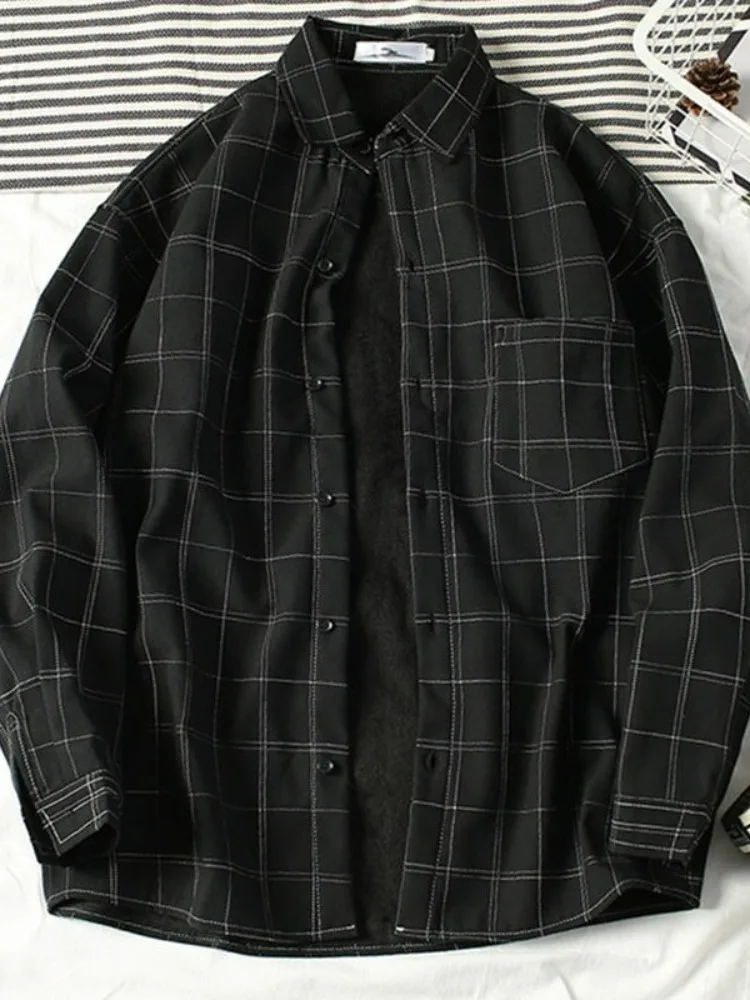 

Men's Plaid Long Sleeve Shirt Loose Fit Thin Style Korean Version Spring Outerwear Fashionable Hong Kong Style Spring Coat