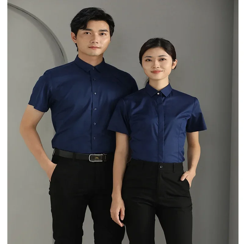 Factory Wholesale customized solid color lapel short-sleeved hotel restaurant staff uniforms service industry staff shirts