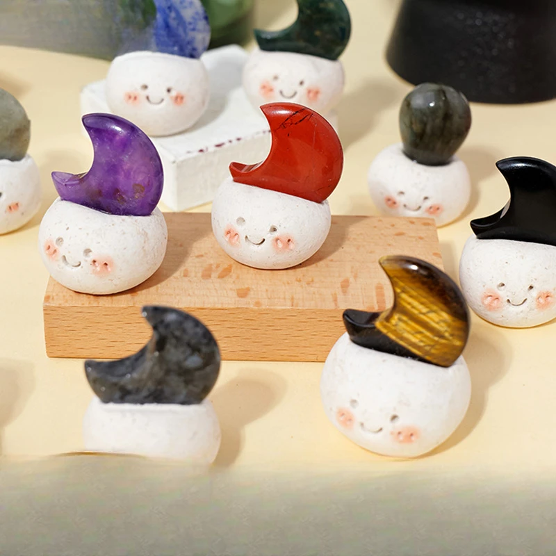

Natural Crystal Moon Raw Stone Small Bean-Shaped Tabletop Ornament Cartoon-Style Home Decoration With Energetic Gemstones Gift