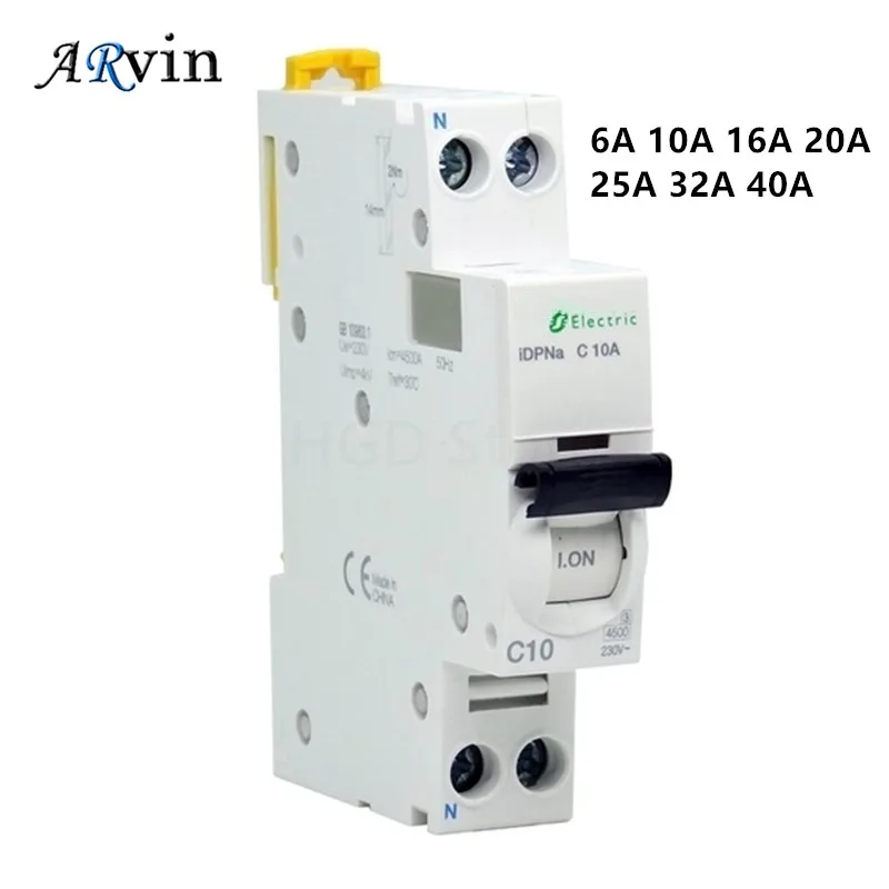 Electric MCB Circuit Breaker Air Switch 18mm Small MINI 4.5KA 2p IDPNa 1P+N AC 10A 16A 20A 25A 32A 40A